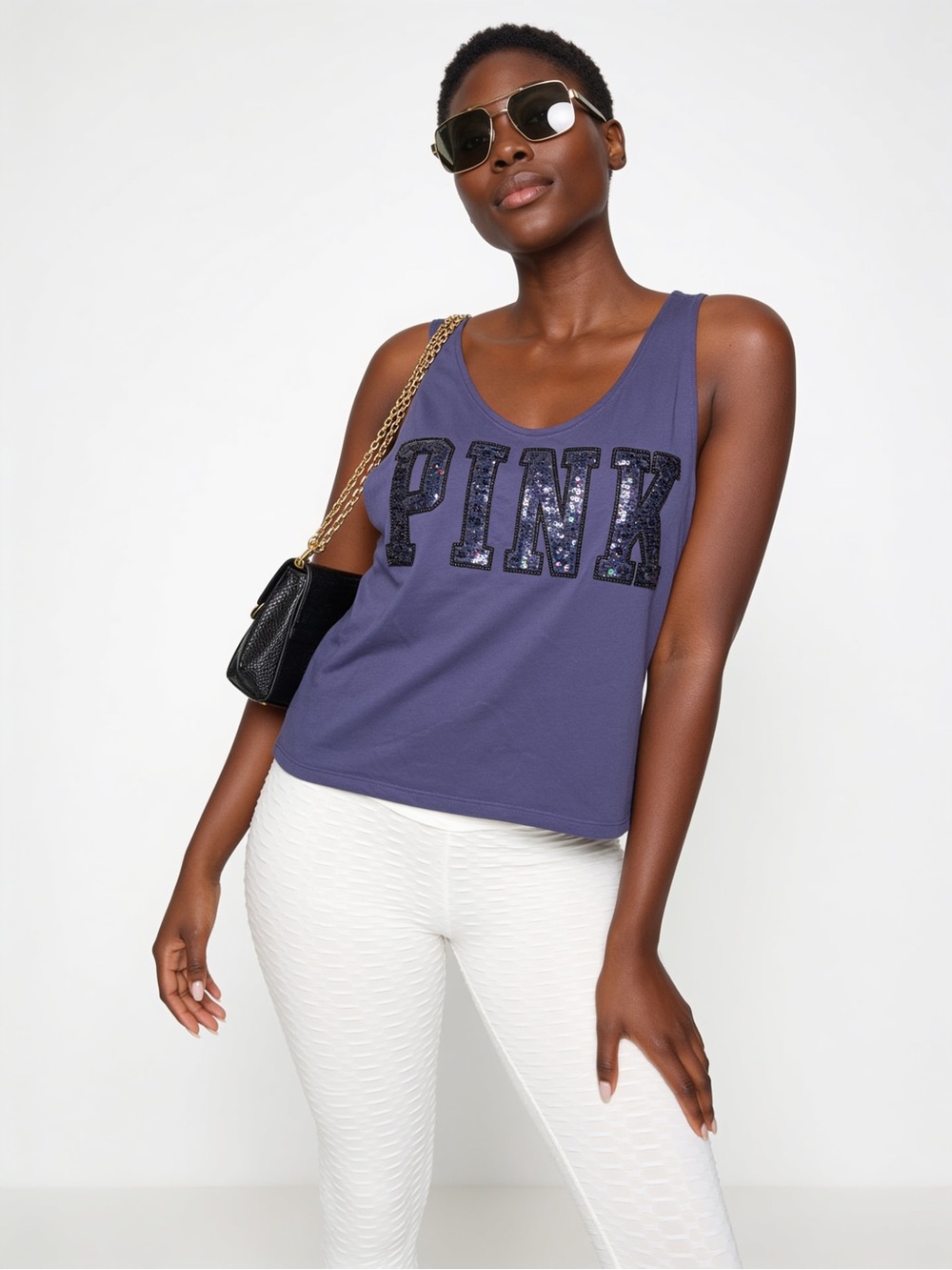 NWOT PINK Victoria's Secret Sequin Logo Tank Top in Purple